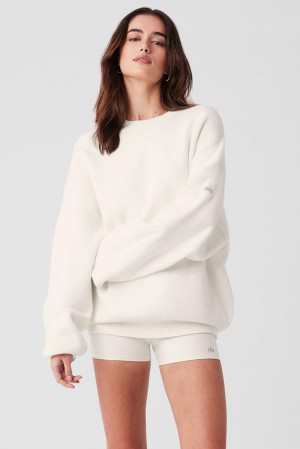 Ivory Women Alo Yoga Scholar Crew Neck Sweater | Australia 79046-UTAC