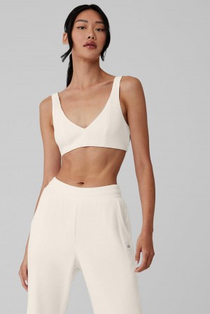 Ivory Women Alo Yoga Waffle Weekend Escape Bra | Australia 05619-QLFP