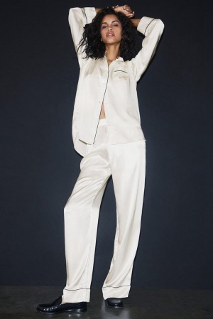 Ivory / Black Women Alo Yoga Courchevel Silk Pant | Australia 74321-HVOK