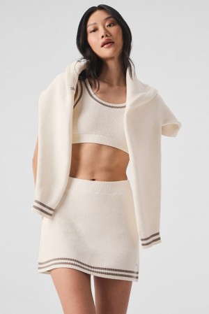 Ivory / Gravel Women Alo Yoga Tennis Club Sweater Knit Skirt | Australia 92843-RBKY