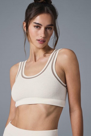 Ivory / Gravel Women Alo Yoga Tennis Club Sweater Knit Bra | Australia 43165-MAQD