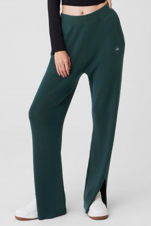 Midnight Green Women Alo Yoga Knit High-Waist Salana Wide Leg Pant | Australia 04796-CPST