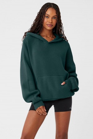 Midnight Green Women Alo Yoga Scholar Hooded Sweater | Australia 72359-ZSAC