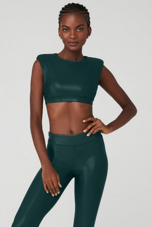 Midnight Green Women Alo Yoga Super Shine Flash Bra | Australia 69814-WMGX