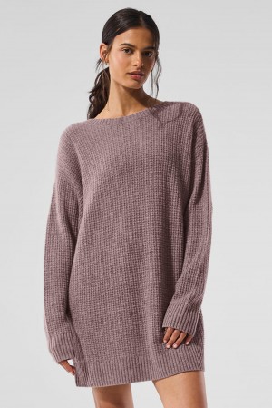 Mushroom Heather Women Alo Yoga Cashmere Plush Waffle Dress | Australia 95240-AKBC