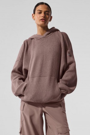 Mushroom Heather Women Alo Yoga Scholar Hooded Sweater | Australia 59132-KCRZ