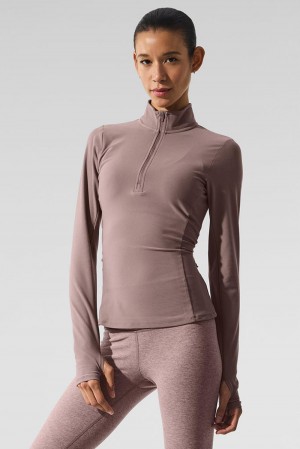 Mushroom Women Alo Yoga Alosoft 1/2 Zip Rapid Pullover | Australia 83402-DFRL