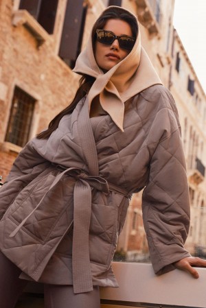 Mushroom Women Alo Yoga Urbanite Wrap Puffer Jacket | Australia 52874-JKSC