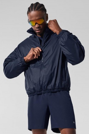 Navy Men Alo Yoga Latitude Light Weight 1/2 Zip Pullover Jacket | Australia 58701-PIZO