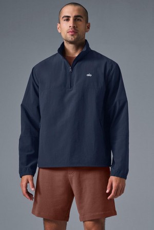Navy Men Alo Yoga Light Weight Takeaway Track Pullover | Australia 84570-RZFO