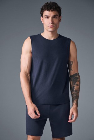 Navy Men Alo Yoga The Triumph Muscle Tank | Australia 96248-BXOR