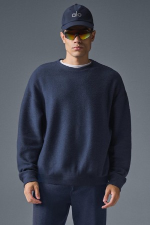 Navy Men Alo Yoga Triumph Restore Crew Neck Sweatshirt | Australia 45029-SCLP