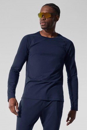 Navy Men Alo Yoga Vapor Crewneck Long Sleeve | Australia 85726-EBNP