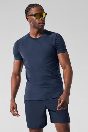 Navy Men Alo Yoga Vapor Crewneck Short Sleeve | Australia 36970-BSWU