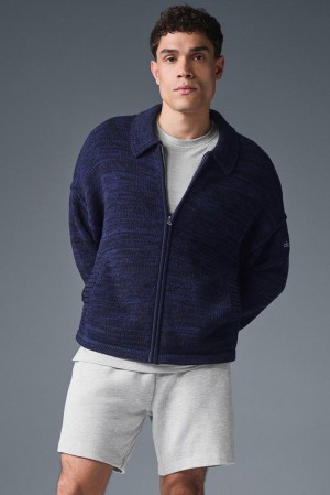 Navy Multi Men Alo Yoga Heritage Full Zip Sweater | Australia 42587-LBMH