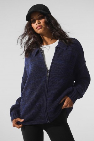 Navy Multi Women Alo Yoga Heritage Full Zip Sweater | Australia 16974-ZGPW