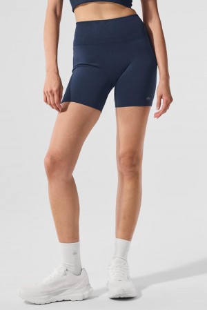 Navy Women Alo Yoga 5" Seamless Ribbed Favorite Short | Australia 49386-LJDZ