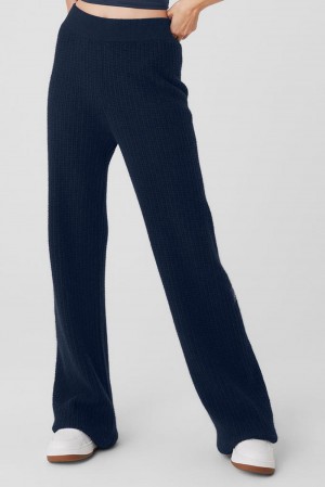 Navy Women Alo Yoga Cashmere High-Waist Plush Waffle Pant | Australia 96317-BNGX