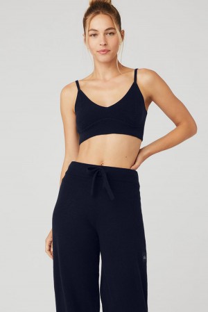 Navy Women Alo Yoga Cashmere Jet Set Bra | Australia 89274-OXMN