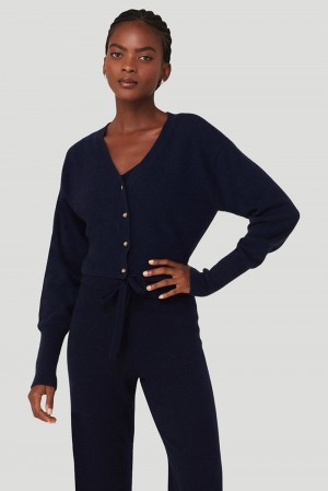 Navy Women Alo Yoga Cashmere Jet Set Cardigan | Australia 10958-BZNJ