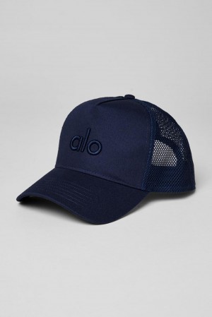 Navy Women Alo Yoga District Trucker Hat | Australia 54127-KGOM