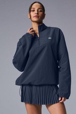 Navy Women Alo Yoga Light Weight Takeaway Track Pullover | Australia 35216-TJZR