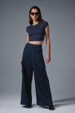 Navy Women Alo Yoga Show Off Cargo Wide Leg Pant | Australia 92716-MRVJ