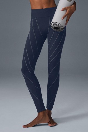 Navy / Ivory Women Alo Yoga Alosoft High-Waist Sunray Legging | Australia 45019-XIYQ
