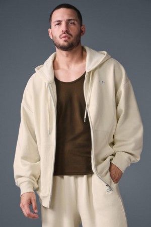 Oat Milk Men Alo Yoga Accolade Full Zip Hoodie | Australia 32608-ZRSJ