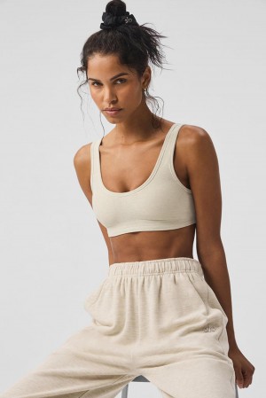 Oatmeal Heather Women Alo Yoga Alosoft Center Stage Bra | Australia 75128-XUAO