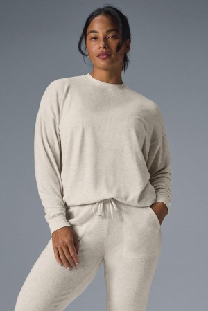 Oatmeal Heather Women Alo Yoga Soho Pullover | Australia 16894-IBAJ