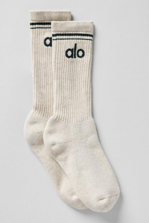 Oatmeal Heather / Charcoal Green Women Alo Yoga Unisex Throwback Sock | Australia 48092-HGQS