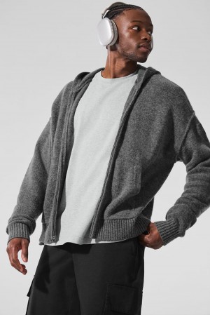 Platinum Grey Men Alo Yoga New Class Cashmere Full Zip Hoodie | Australia 20678-DMFA