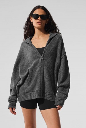 Platinum Grey Women Alo Yoga New Class Cashmere Full Zip Hoodie | Australia 71258-FWYX