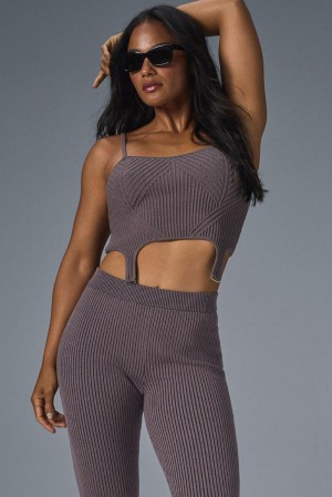 Raisinette / Black Women Alo Yoga Denim Knit Garter Tank | Australia 19364-RANM