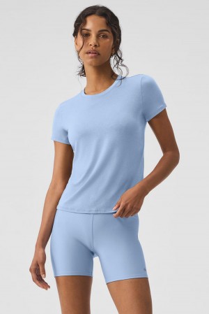 Seashell Blue Women Alo Yoga All Day Short Sleeve | Australia 85960-XEYT