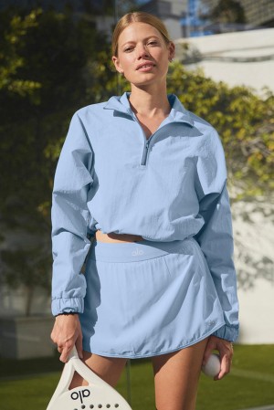 Seashell Blue Women Alo Yoga Cropped 1/4 Zip Alumni Pullover | Australia 54683-HVGP