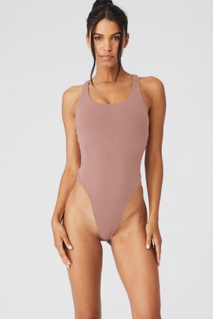 Smoky Quartz Women Alo Yoga Sleek Back Bodysuit | Australia 72481-NBTH
