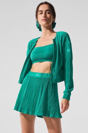 Spruce Green Women Alo Yoga Cropped Micro Plisse Jacket | Australia 46378-SGLD