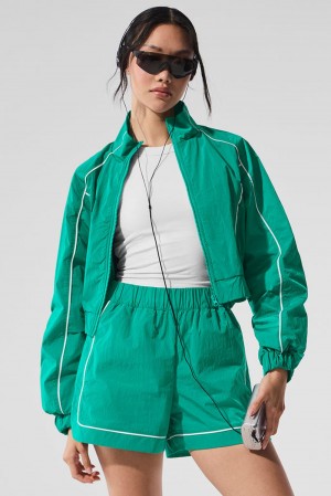 Spruce Green / White Women Alo Yoga Motivate Full-Zip Track Jacket | Australia 65281-LJXB