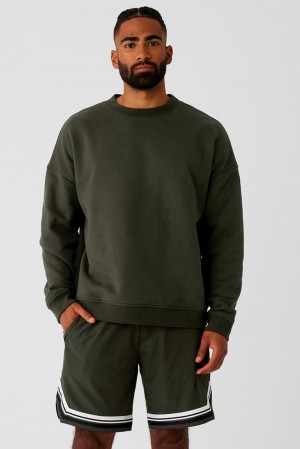 Stealth Green Men Alo Yoga Renown Heavy Weight Crew Neck Pullover | Australia 01492-JORN