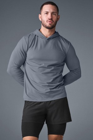 Steel Grey Men Alo Yoga Conquer Reform With Hood Long Sleeve | Australia 37268-DCRK