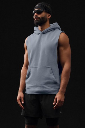 Steel Grey Men Alo Yoga Renown Sleeveless Hoodie | Australia 31506-MJLE