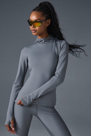 Steel Grey Women Alo Yoga Airlift Winter Warm Hooded Hoodie | Australia 54629-HADV