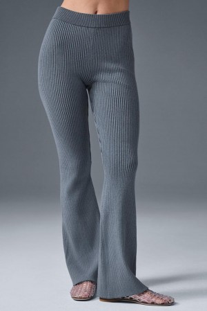 Steel Grey / Anthracite Women Alo Yoga Denim Knit High-Waist Flare Pant | Australia 30471-EDMJ