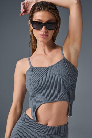 Steel Grey / Anthracite Women Alo Yoga Denim Knit Garter Tank | Australia 68397-QUHK