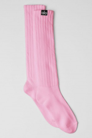 Sweet Pink Men Alo Yoga Unisex Scrunch Sock | Australia 82195-DFUV