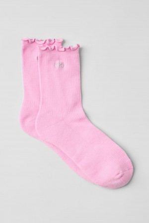 Sweet Pink Women Alo Yoga Lettuce Edge Sock | Australia 01624-BDIW