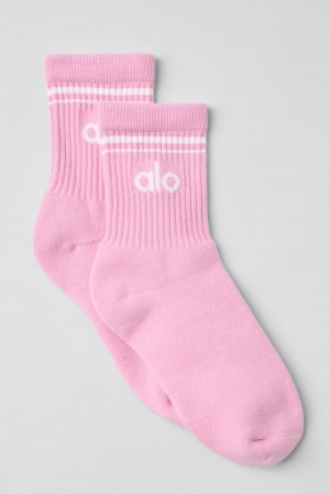 Sweet Pink / White Women Alo Yoga Unisex Half-Crew Throwback Sock | Australia 14278-UADQ