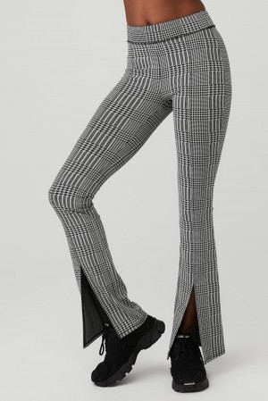 Titanium / Black Women Alo Yoga Jacquard High-Waist Glenplaid Flutter Legging | Australia 84210-DYPQ